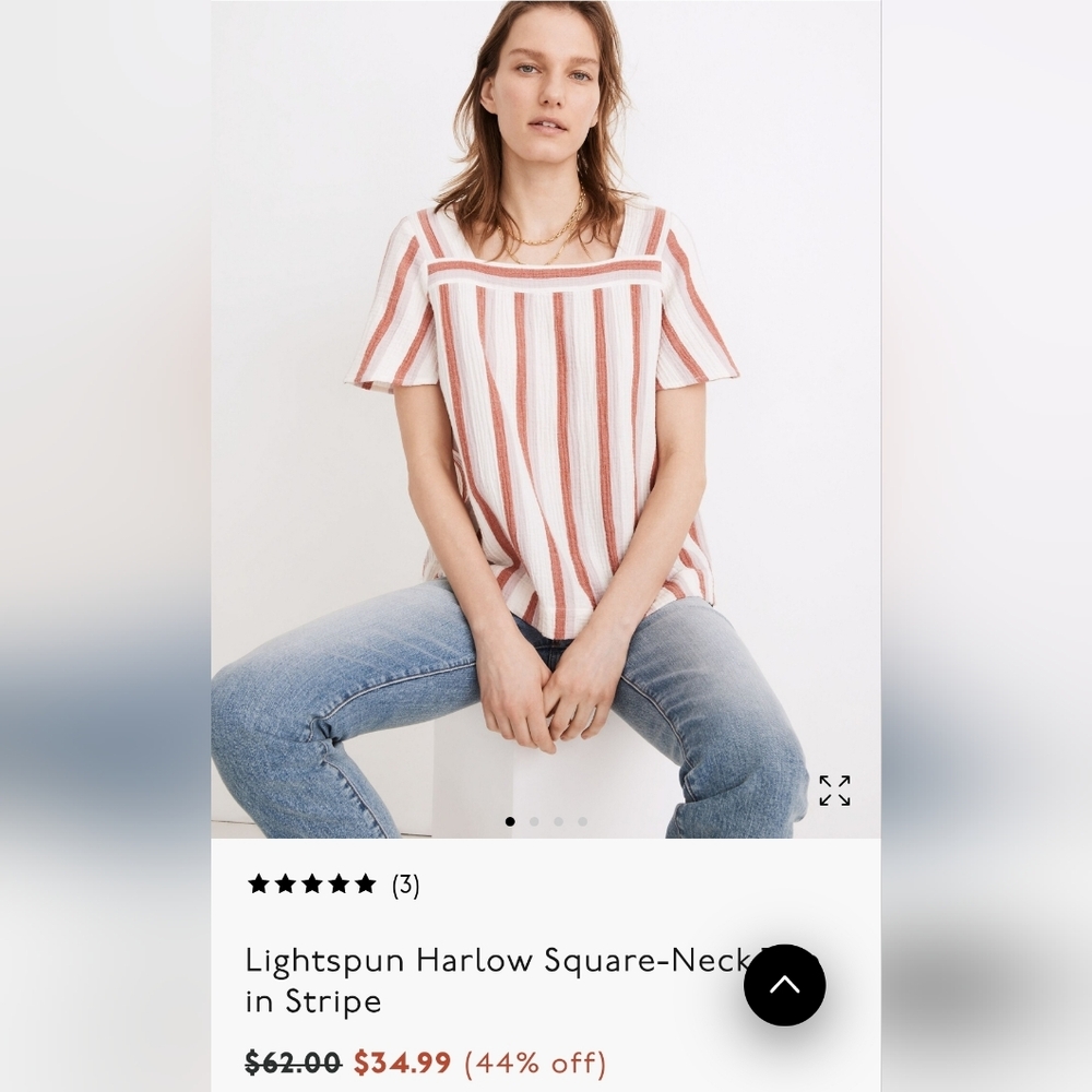 Madewell Boxy Short Sleeve Blouse in White Pink And Red